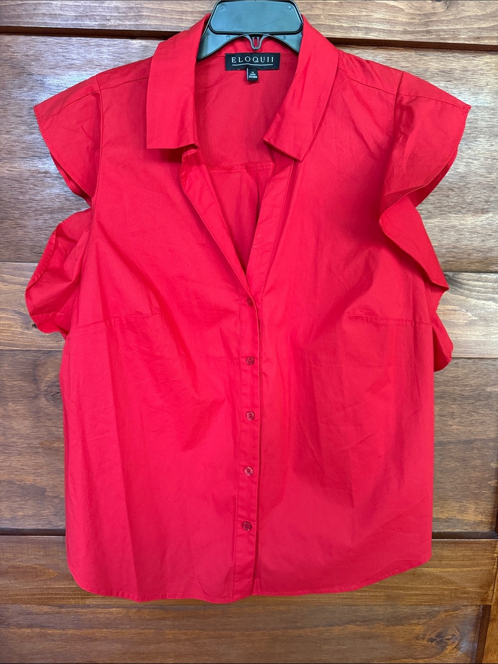 Eloquii Vibrant Red Ruffle Sleeve Button-Front Blouse